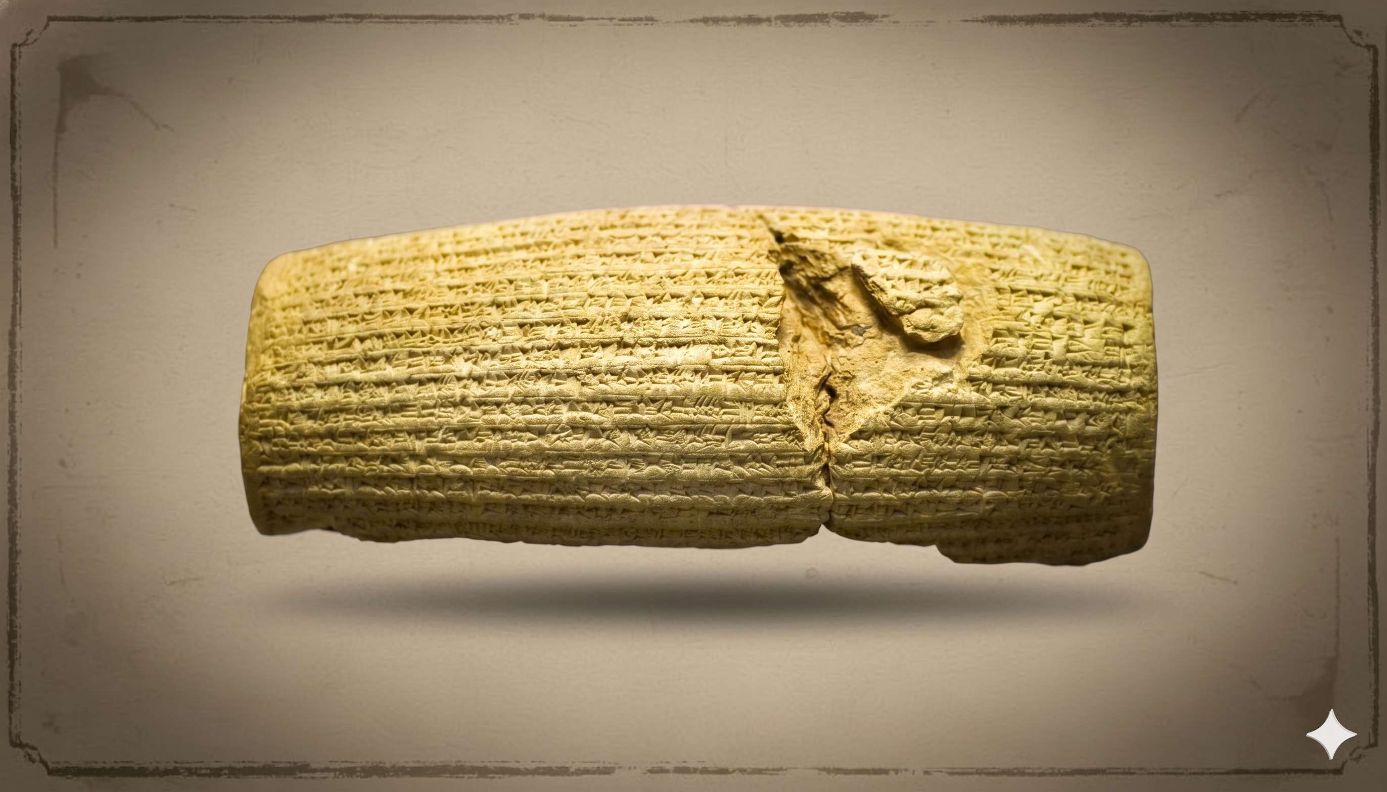The Cyrus Cylinder, an ancient Persian inscription held at the British Museum.